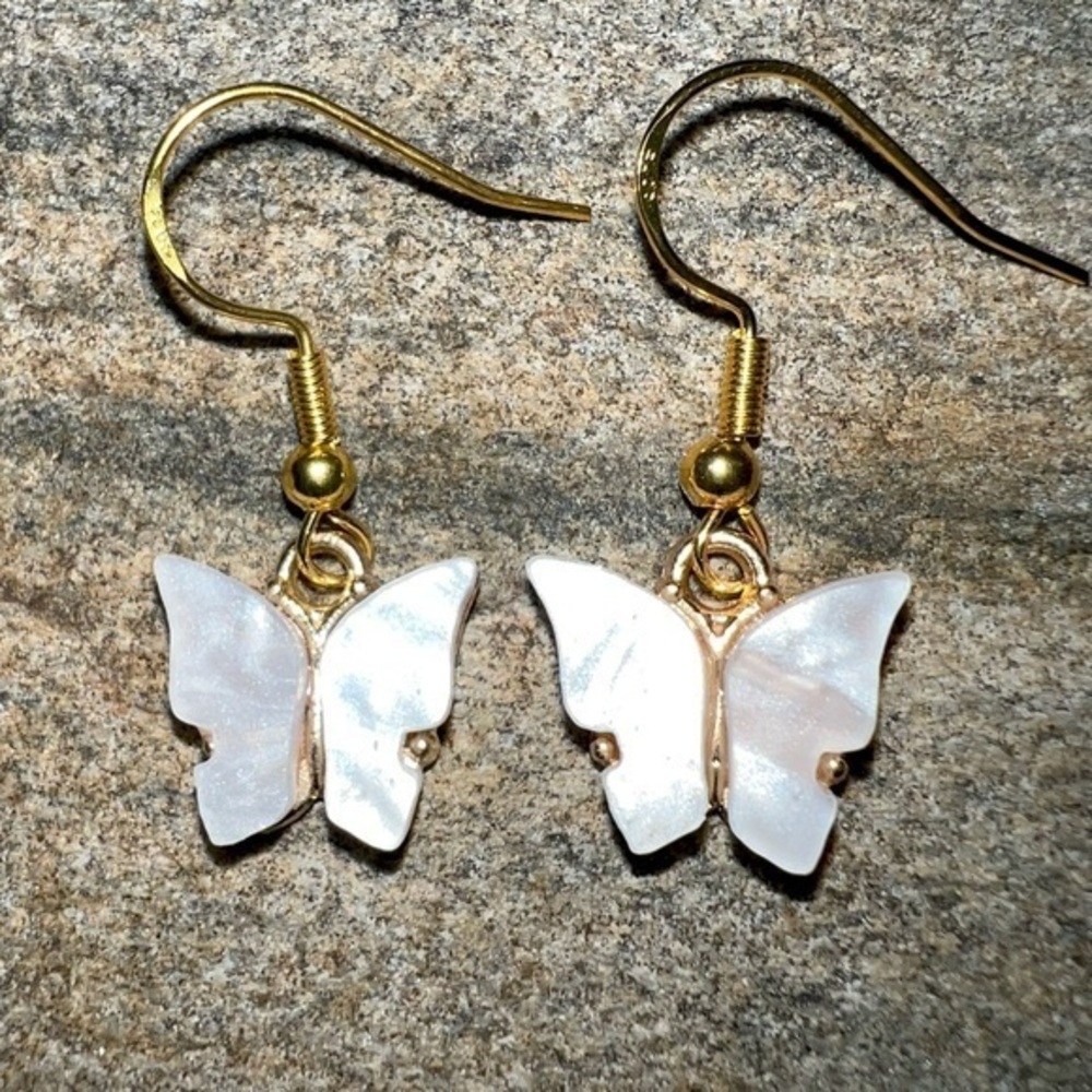 white gold butterfly French hook dangle earrings 3/$35 NO FURTHER DISCOUNTS 14k